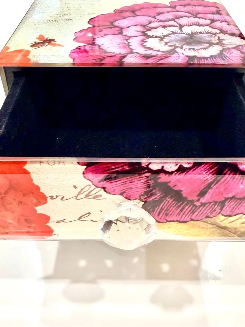 Decorative Floral Butterfly Two-Drawer Jewelry Box - Pink & Orange 6 x 4.5”